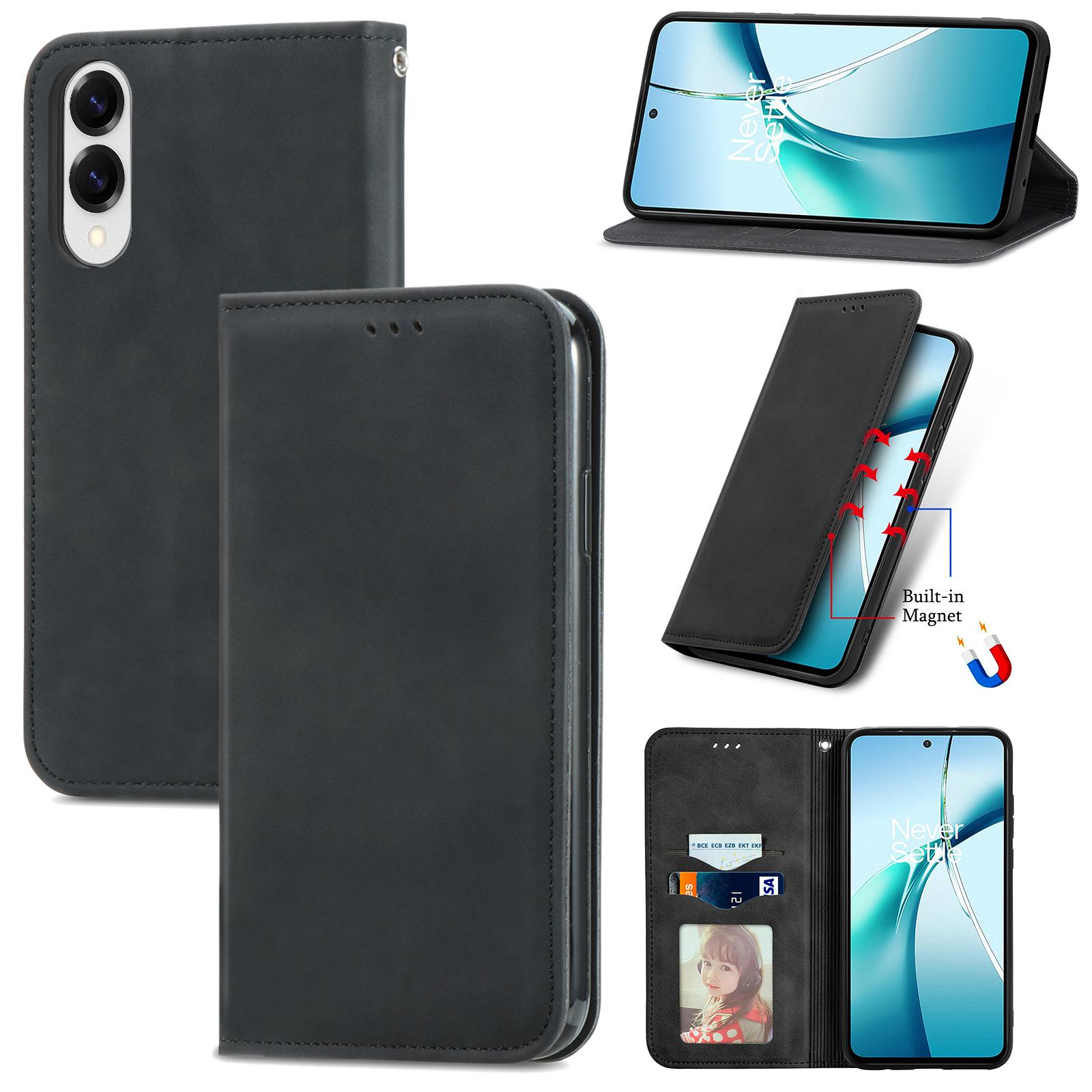 

For Samsung Galaxy S25 Edge Leather Case with Card Holder Magnetic Absorption Phone Cover Black