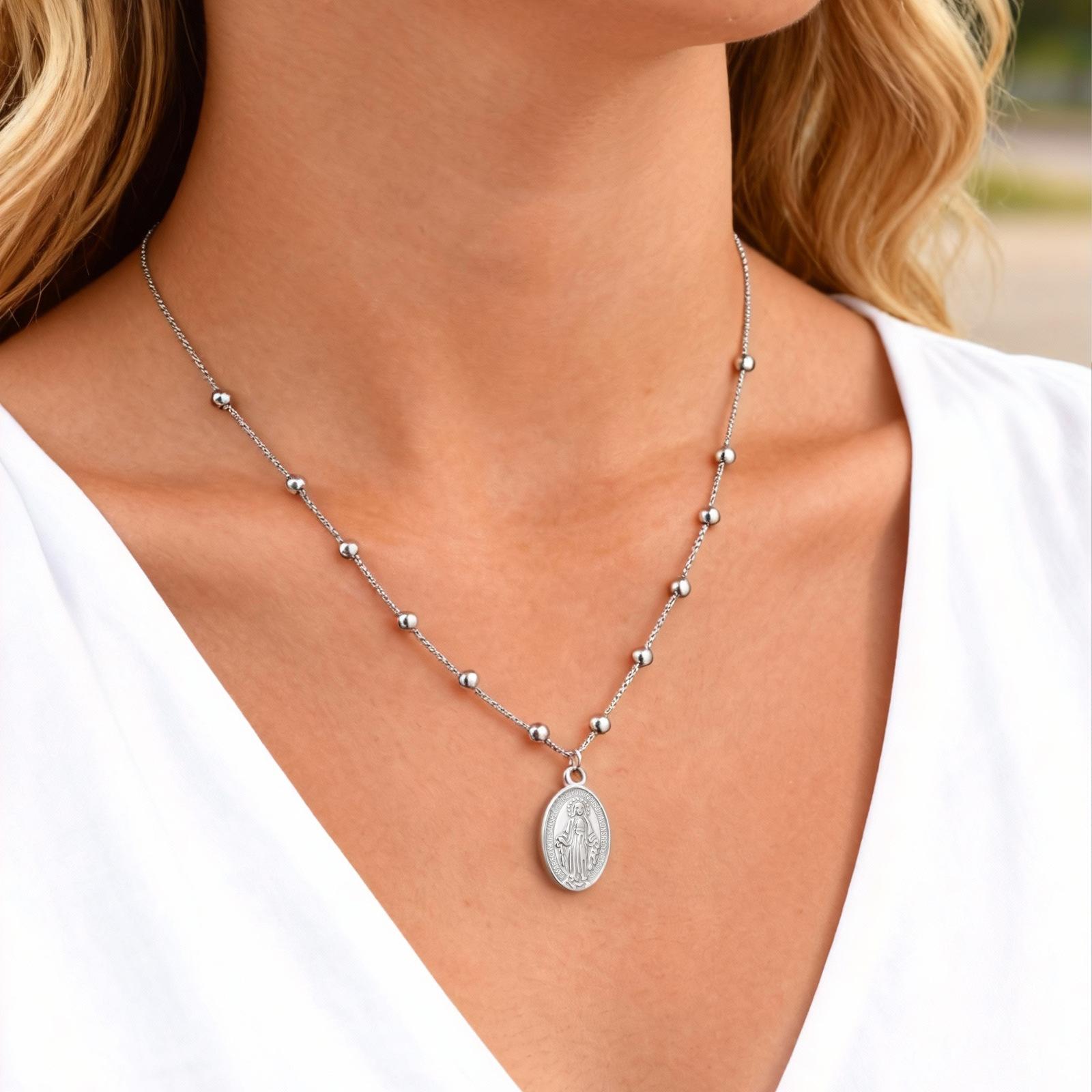 

Virgin Mary Guadalupe Necklace for Women, Stainless Steel Religious Necklace, Catholic GiftsTrendy Christian Jewelry