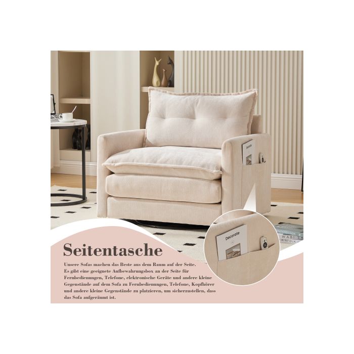 Chaise Longue Pivotante - MUVOE - 360° - Accoudoirs - Rembourrage En Mousse - Dossier Ergonomique