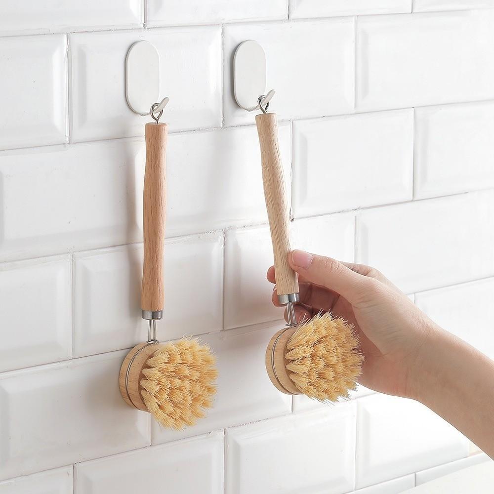Solid Wood Dish Pot Brush Replaceable Frying Pan Brush Kitchen Cleaning Brush  Home Cleaning