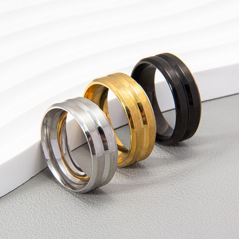 2023 Frosted Titanium Steel Ring with Cross Groove - Unisex European & American Style Jewelry Gift