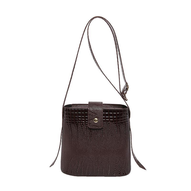 Stylish Urban Chic Pu Leather Shoulder Bag With Stone Texture In Black White Pink And Brown темно-коричневого