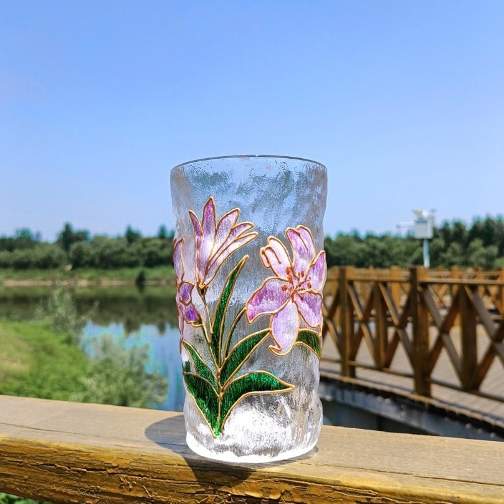 Gletscherstruktur Handbemalte Glas Tasse Blumen Design Bier Tasse Mode Saft Tasse Tee Zeit