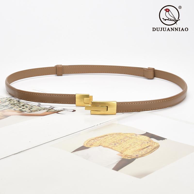 Kvinners skinn tynt belte All-Match Justerbart et par spenner Belte kvinnelig pynt kjole belte