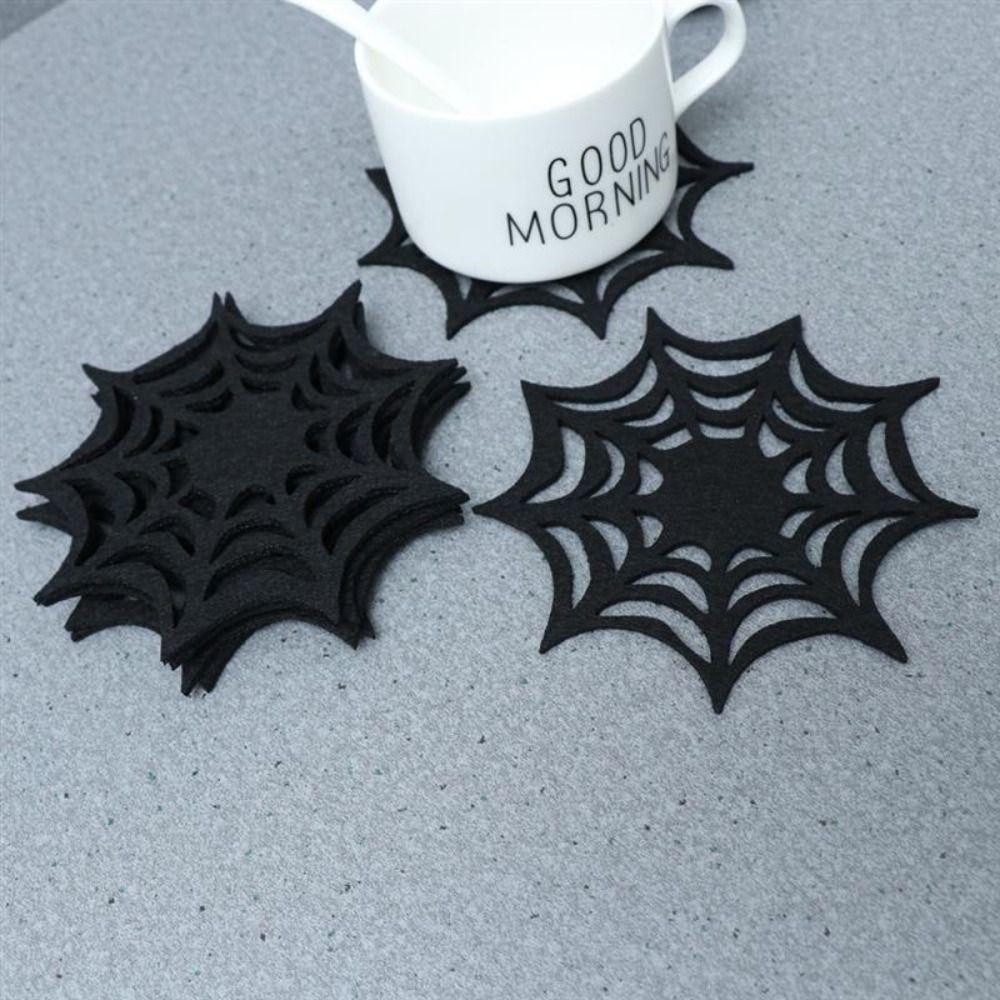 6pcs Heat Resistant Spider Web Coaster Non-slip Spider Web Cup Mat  Desktop Decoration