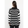 Black And White Polo Neck Striped Knitwear Sweater Tctaw24ak00045