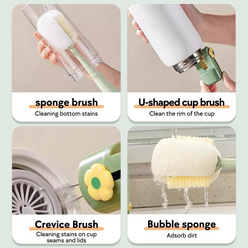 5 in 1 Bottle Brush Set Multipurpose Cup Washing Tool - Long Handle Cleaning Brush for Water Bottle, Thermos, Milk Bottle, Straw and Cups