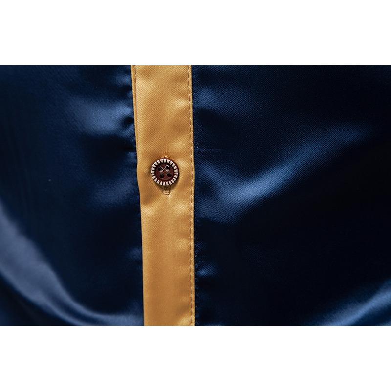 Men S Fashion Satin Smooth Color Block Long Sleeve Shirt