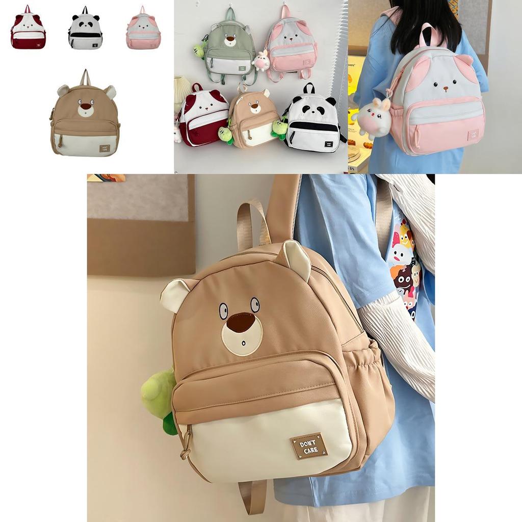 Stylish Color Block Cartoon Bear Backpack Soft And Breathable For Unisex School Use