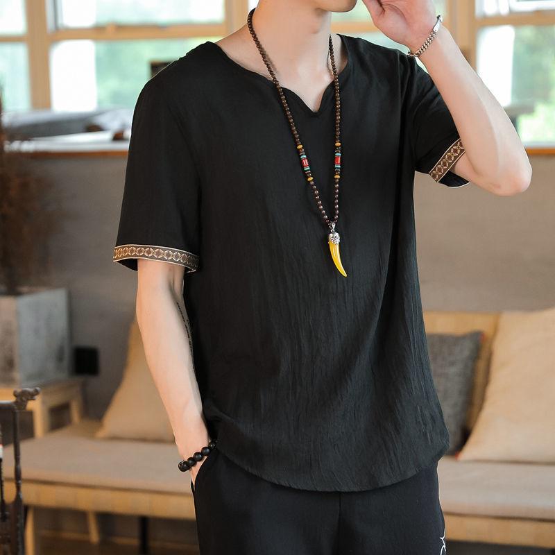 

Мужской даосский халат в китайском стиле с короткими рукавами в стиле Тан, японский стиль, ханьфу, свободный, летний S чёрный