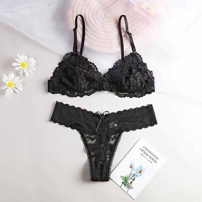 Women Bra Set Sexy Transparent Lingerie Set Underwear Wire-free Low Waist Soft Comfort Ultra-Thin Brassiere Thong