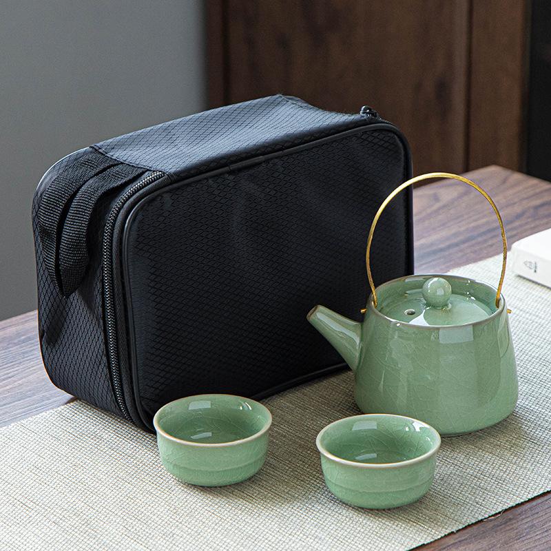 Ru Kiln Ge Kung Fu Tea Set Cloth Bag Portable One Pot Four Cups Ceramic Travel Tea Set Gift