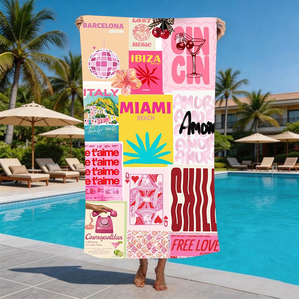 Ibiza Tropische Zitat Collage Druck Strandtuch Anti-Sand Mikrofaser Pooltuch Sommer Strand Schwimmen Meeresufer Urlaubsbedarf