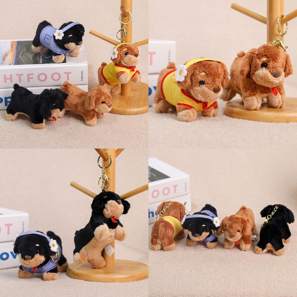 Plush Dachshund Dog Keychain With Tie Design For Girls Bag Decoration And Gift