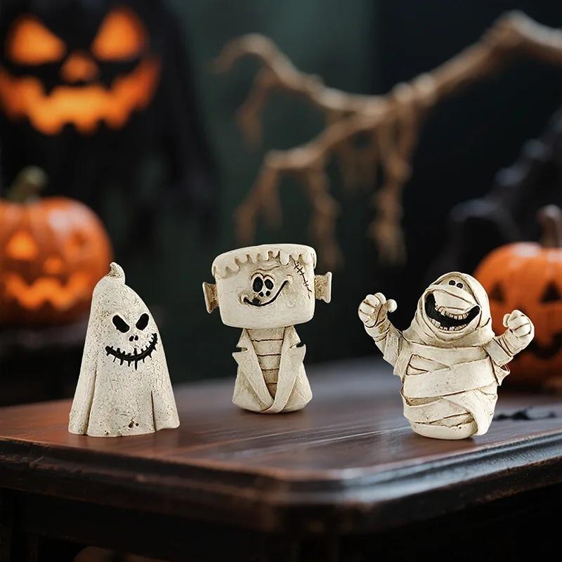 Cartoon Kürbis Geist Harz Handwerk Miniatur Skulptur Niedliche Gruselige Szene Deko Tischschmuck Heimparty Halloween