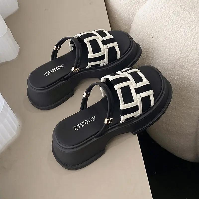 

Fashion Woman Slippers Height on Word Slides Open Toe Indoor Sandals Outside Platform Beach Shoes for Women Trend New Fashion Shoe Y I W 35