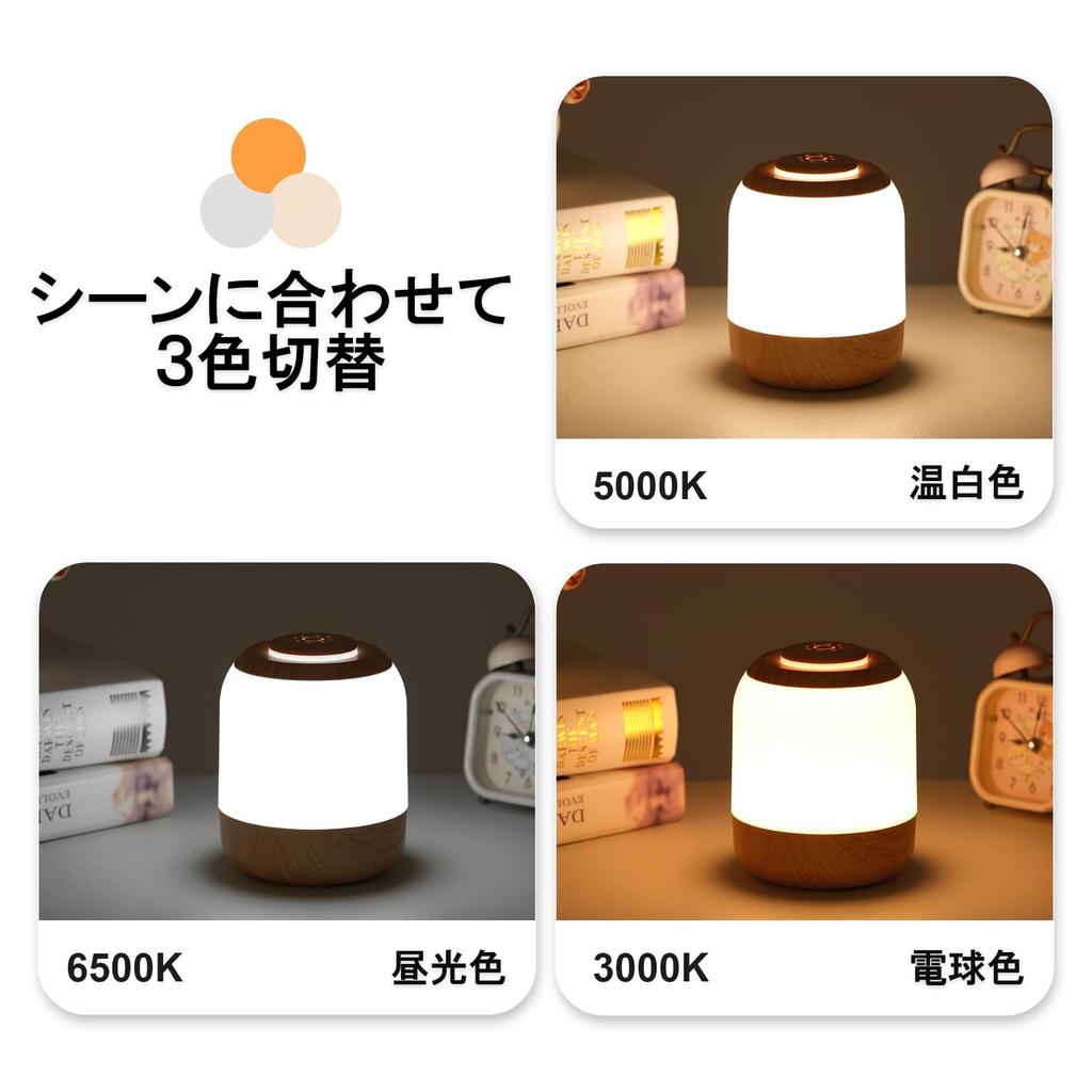 LUTW Touch Sensor Nursing Light, Night Light, Bedside Lamp with 3 Color Switching and Stepless Dimming, USB Rechargeable, 2400mAh Battery, Memory