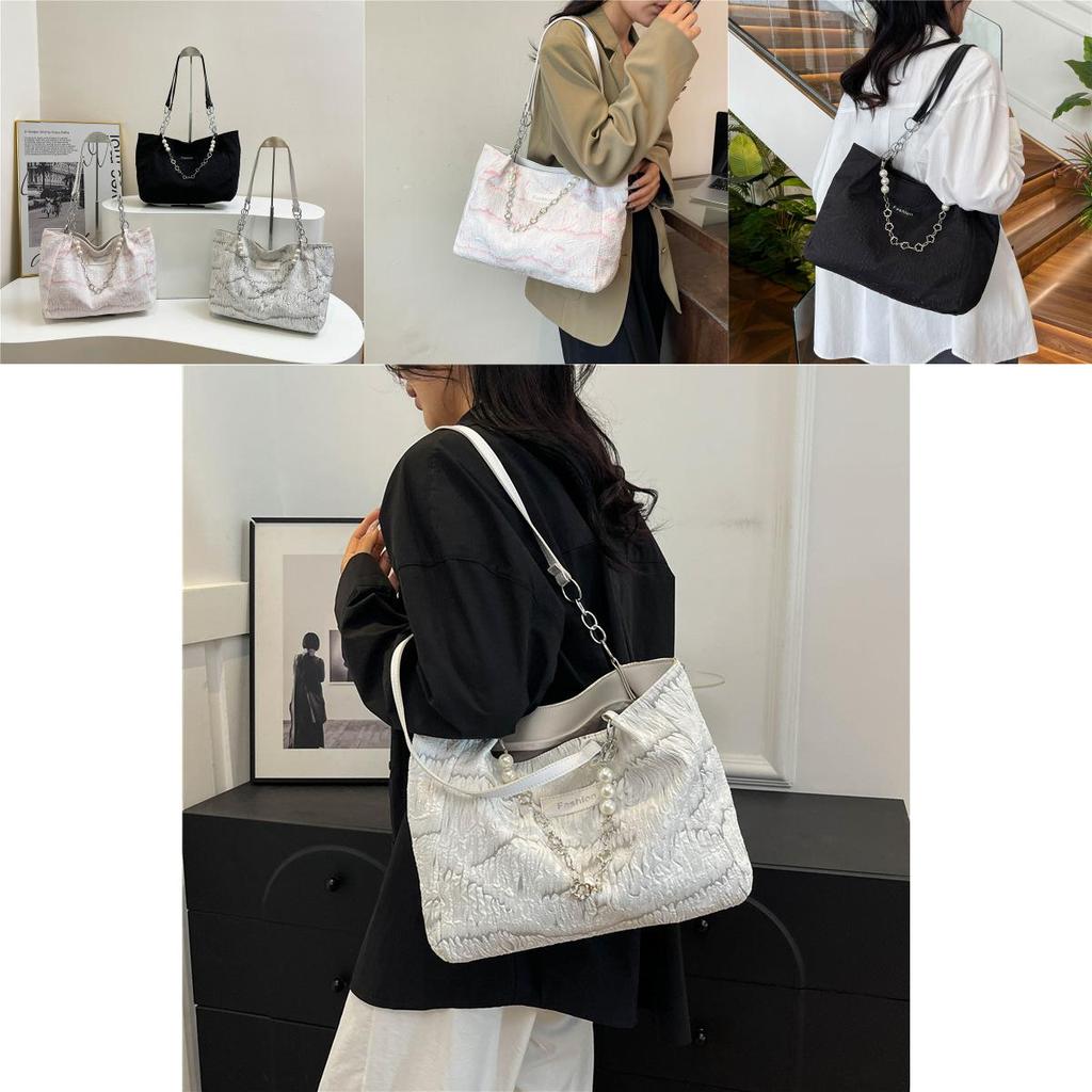 2024 Summer Fashion Stylish Pearl Chain Casual Shoulder Bag Large Tote For Women