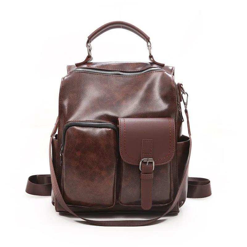 

Женский рюкзак, винтажная дорожная сумка большой вместимости, однотонная сумка на одно плечо, универсальная повседневная сумка коричневый