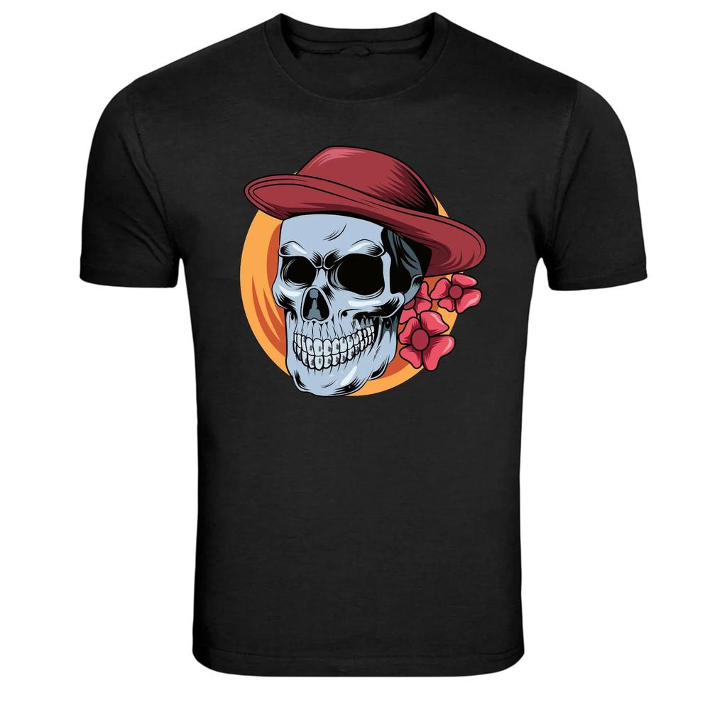 Vintage Skull Hat Flower Retro Graphic T-Shirt