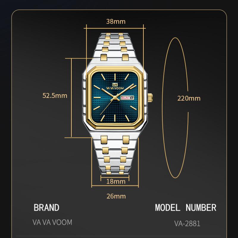 Business Casual Men's Watch Simple Luminous Square Gradually Gold Steel Belt Men's Watch