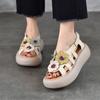 Johnature صنادل ريترو جلد طبيعي زهرة مسطحة بنعل سميك متعددة الاستخدامات أحذية نسائية بنعل ناعم