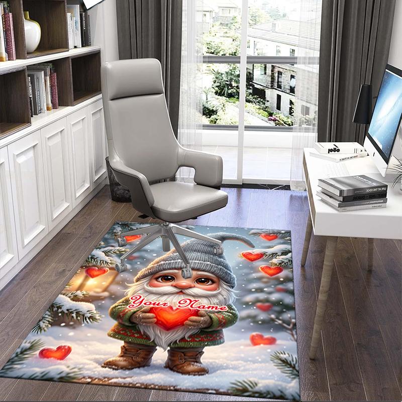 1PC Custom Name Gnome Heart Snow Theme Floor Mat Ideal for Living Room, Game Rooms, Office, Bedroom,Floor Mat Playful Design