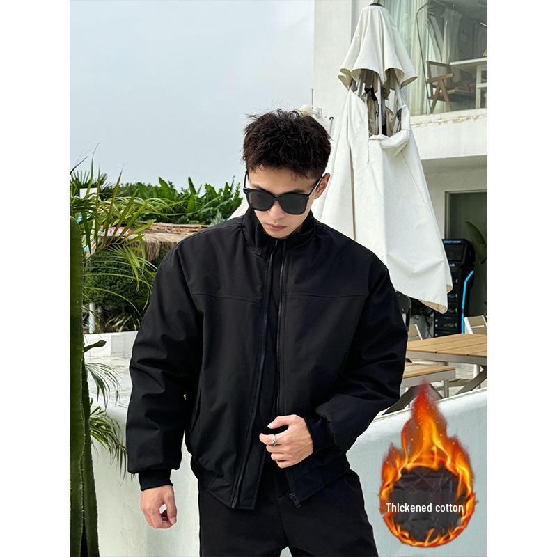 Men's American Style Winter Pilot Jacket: Stand Collar, Short, Loose, Casual Workwear, Padded Flight Jacket