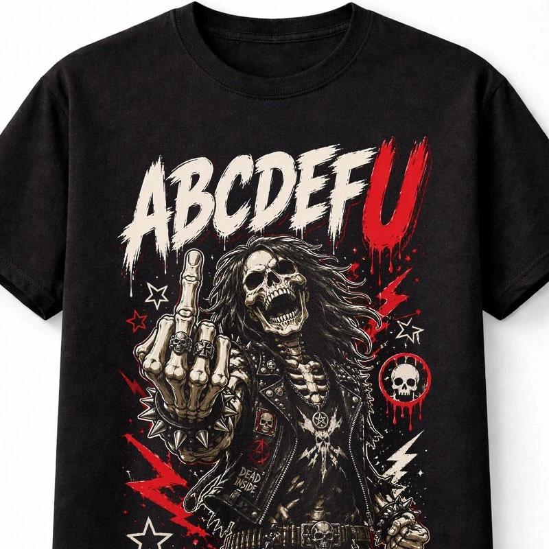 ABCDEFU Skeleton Rock Metal Gothic Graphic Unisex TShirt S