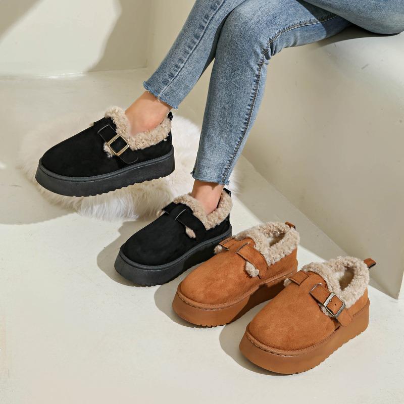 Foreign Trade New Muffin Thick-soled Wool Mouth Low-top Cotton Shoes Women's Northeast Winter Round Head Warm Velvet Buckle Snow Boots