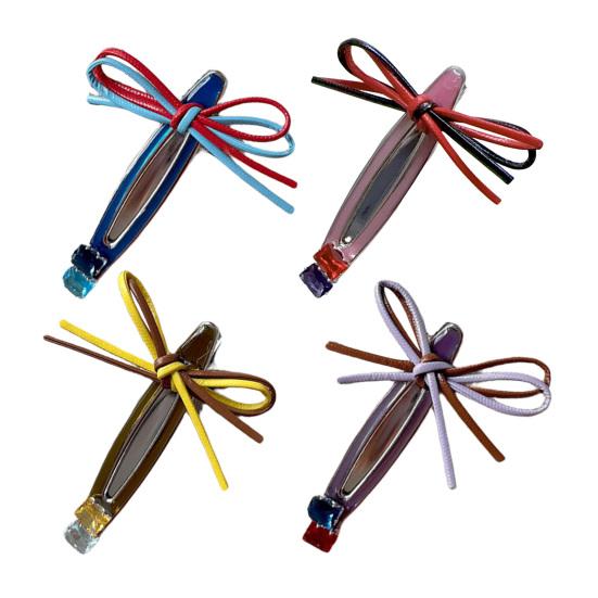 2Pcs Women Hairpins Shiny Rhinestones Patchwork Color Ribbon Bow Stable Grip Hair Clips Versatile Hair Accessories