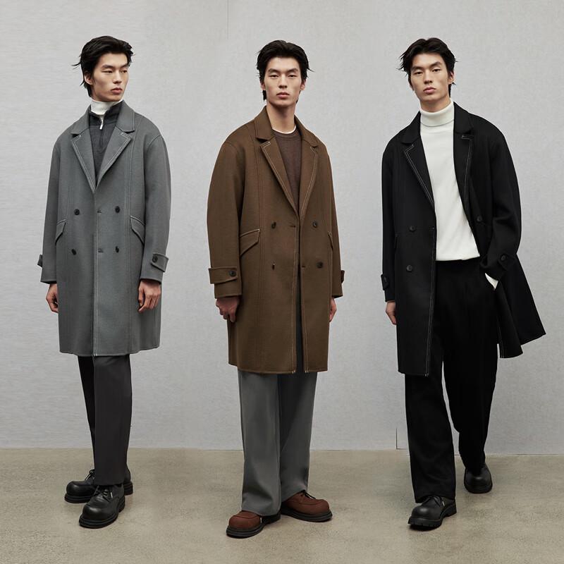 GXG Men's Long Overcoat with Contrast Stitching