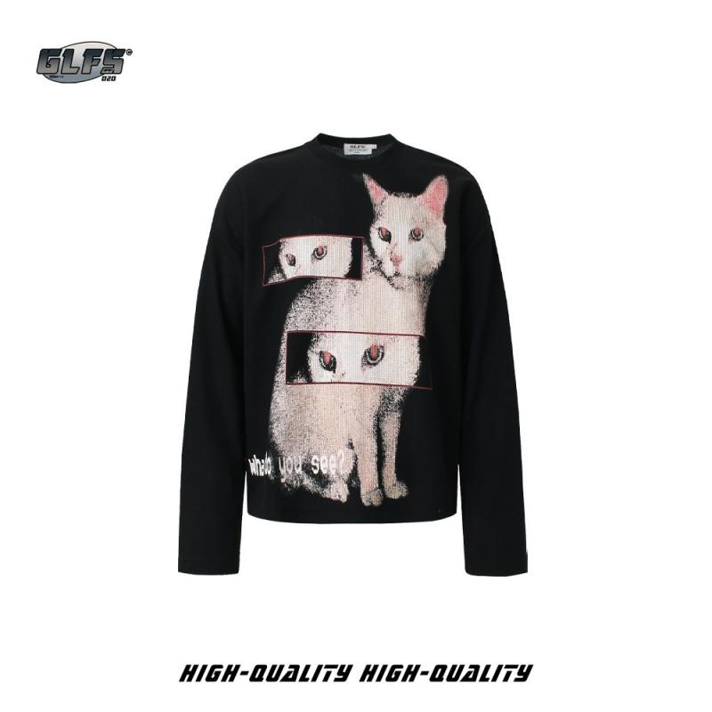 Korean Style Oversized Long Sleeve Hoodie Women Men Loose Fit Cat Dance Print Casual Sweatshirt Winter