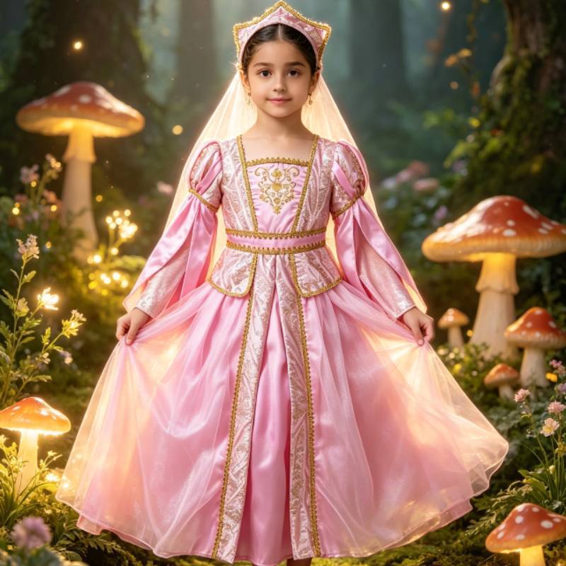 Girls Medieval Princess Costume With Tulle Fabric For Halloween Role Play And Stage Performance