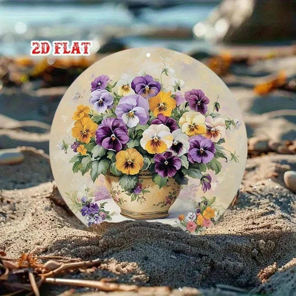 Vintage Round Daisy Metal Wall Art, Rustic Iron Sign for Living Room Cafe Home Decor