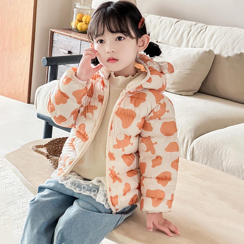 boy's and Girls' warm cotton-padded clothes winter baby girl thickened short cotton-padded hooded jacket children's autumn cute cartoon print coats