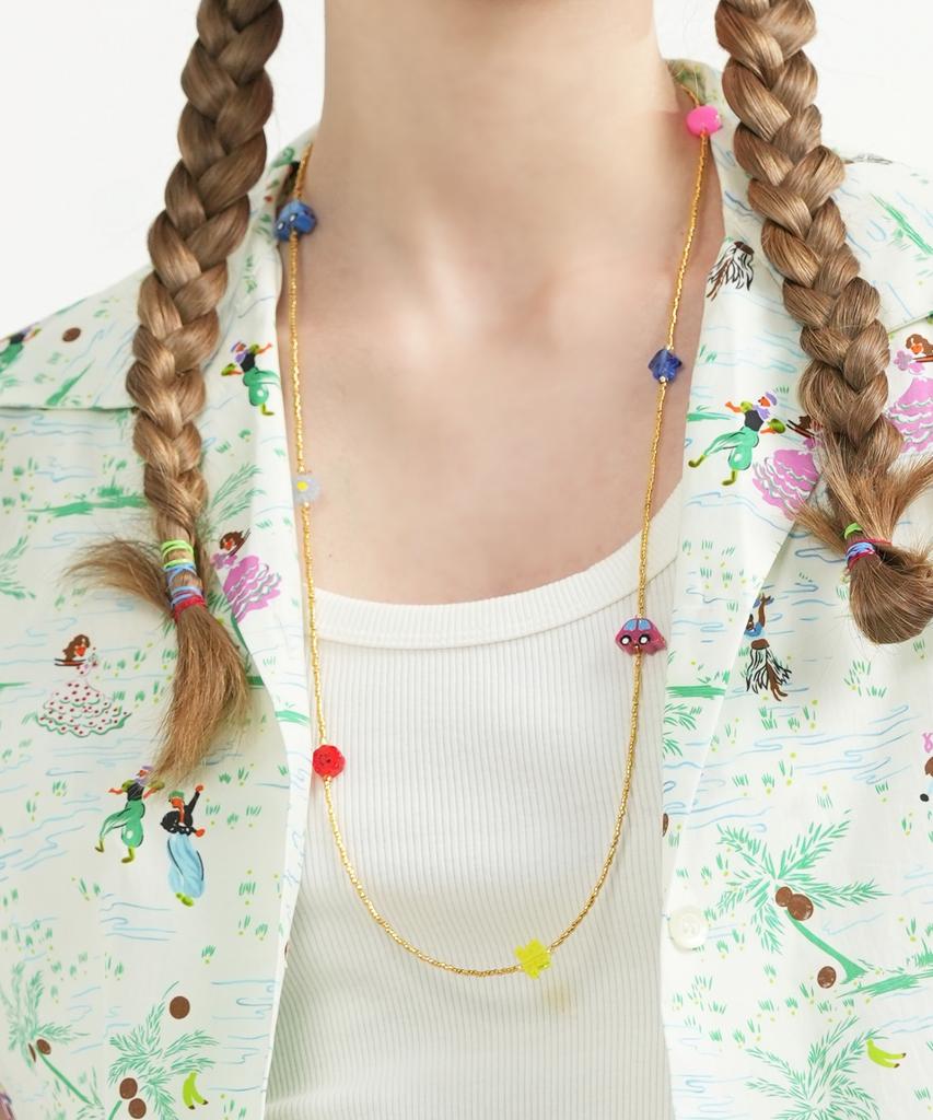 Bonbeau Unique And Fun Charms Gold Beads Long Necklace Color Motif Charm Gold Bead Long Necklace Kitsch Necklace