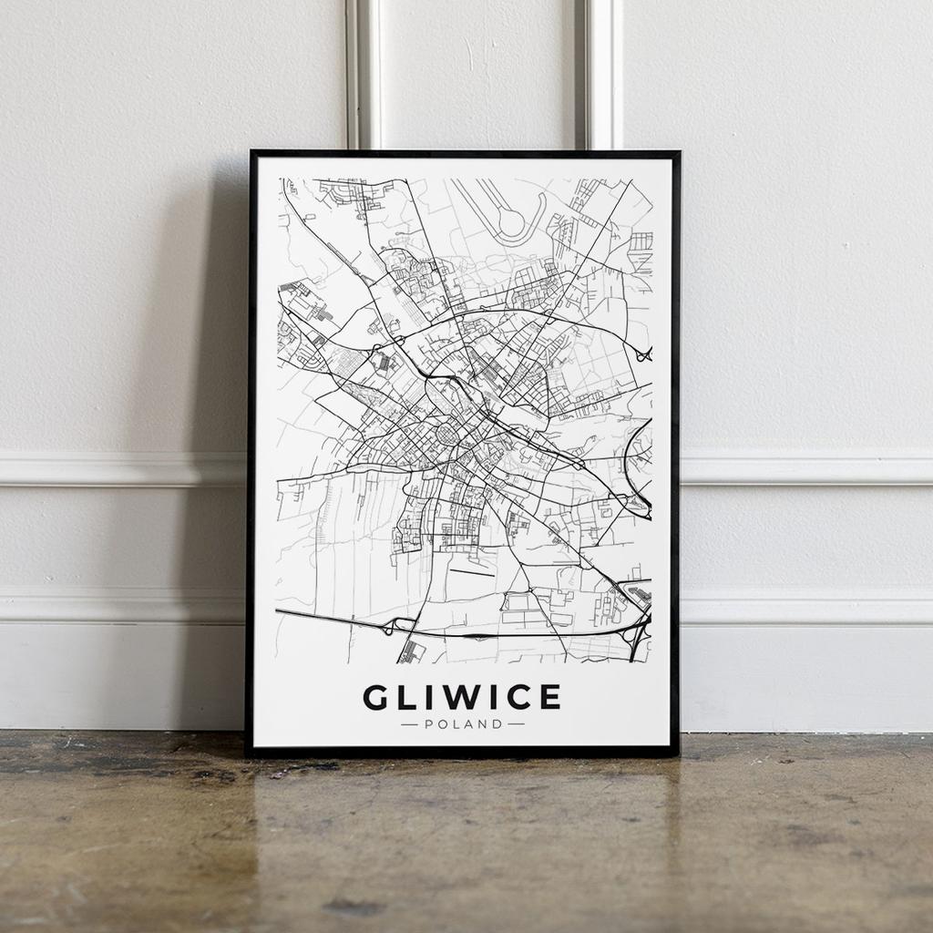 Plakat plan miasta mapa Gliwice w ramce