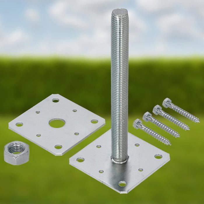 KOTARBAU® Adjustable Post Support 110 Mm X 110 Mm X 250 Mm M24 Mm Thread Wood Post Foot Height Adjustable Galvanized Floor Foot