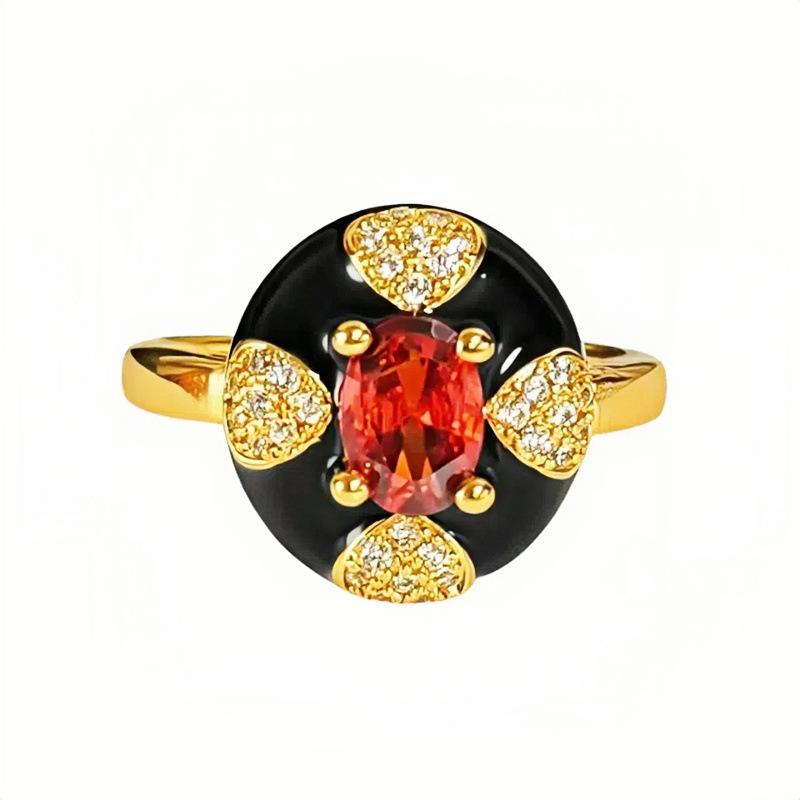 Medieval Vintage Lace Red Zir*****Pen Ring Women'S Niche High-End Light Luxury Index Finger Ring