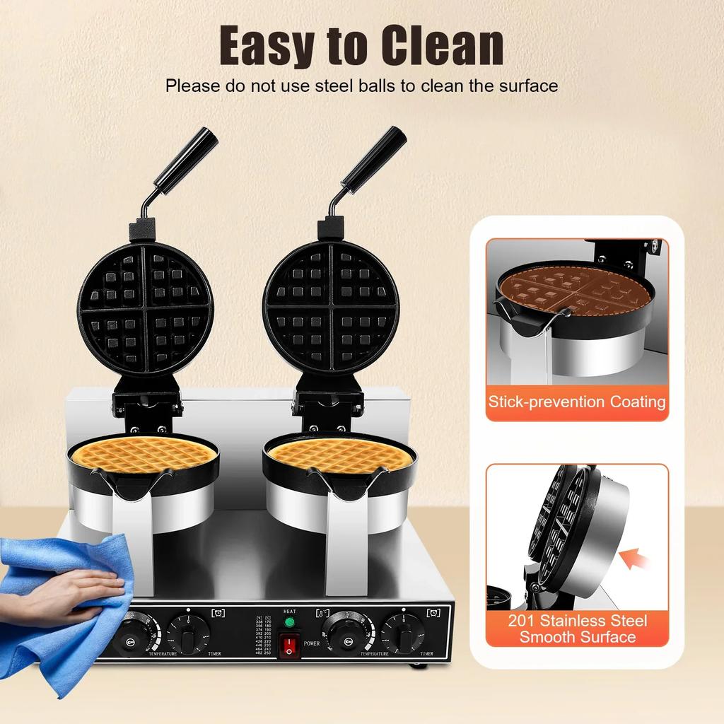 2400W Belgian Waffle Maker Machine w/ 2 Baking Pans, 180° Flip Non-Stick Double Head Waffle Maker with Temp & Time Control