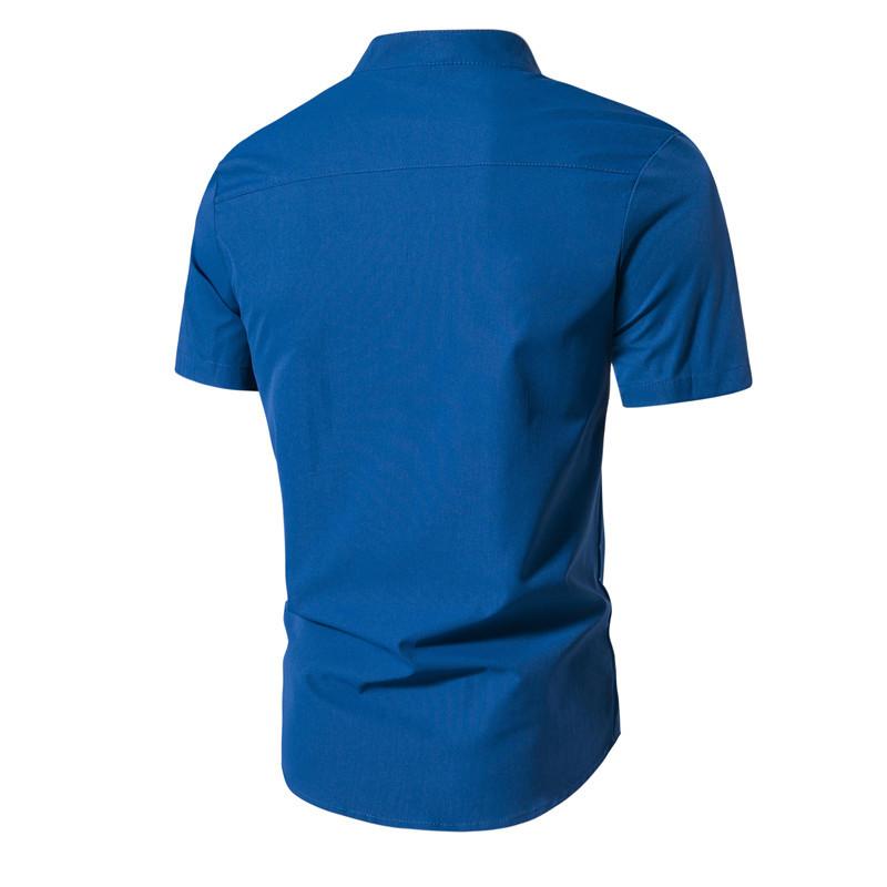 Summer Solid Stand Collar Men's Casual Shirt Buttons Short Sleeve White Black Shirts Men Pullover Top