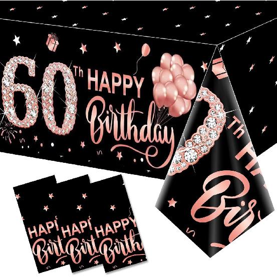 3 Pack Rose Gold Happy 50th Birthday Tablecloth Decorations - Fifty Years Old Plastic Disposable Rectangular Table Cover Party Supplies