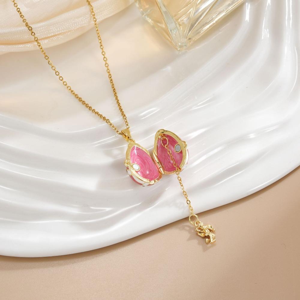 Enamel Easter Egg Chain Choker Hinged Clavicle Chain Vintage Opening and Closing Necklace Gift