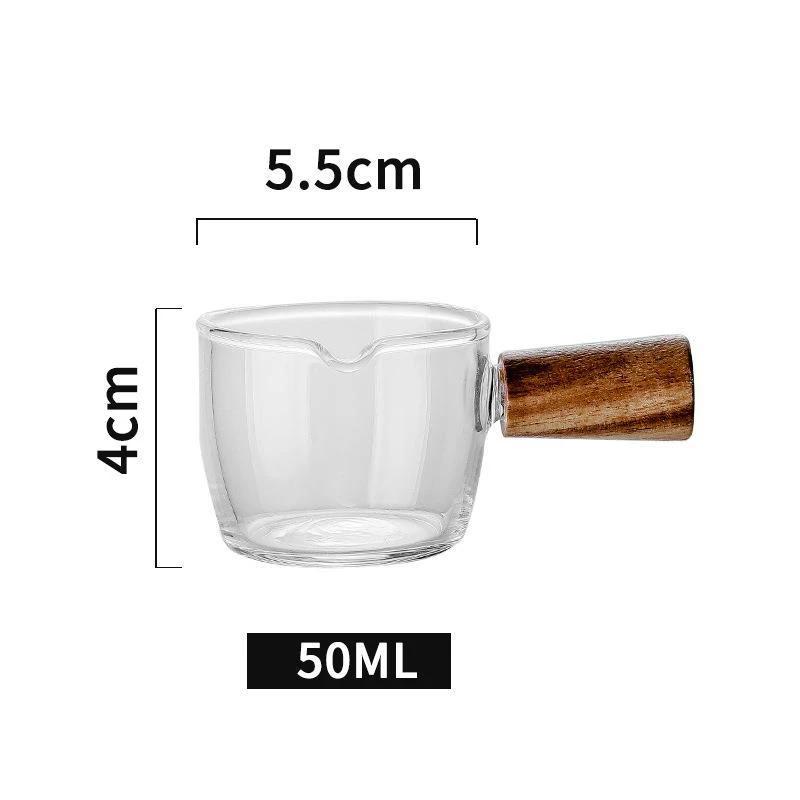 

50/75/100 мл стеклянная чашка для эспрессо, мерная чашка с деревянной ручкой, кувшин для молока, латте, принадлежности для кофе, кухонная кружка, посуда для напитков, двойное дно