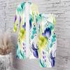 Women Plus Size Two Piece Set Long Sleeve Open Front Cardigan Sleeveless Printed Bodycon Dress Dark Blue