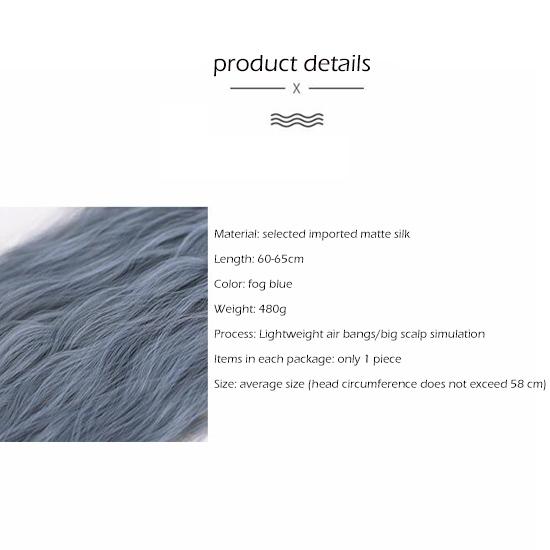 Ombre Nebelblaue Lolita lange gewellte lockige Haarperücke mit Pony süße Mädchen Party Cosplay Perücke hitzebeständige Fasersynthese