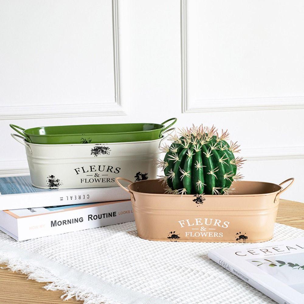 Ellipse Flower Container with Handle Flower Pot Vintage Rustic Flowerpot