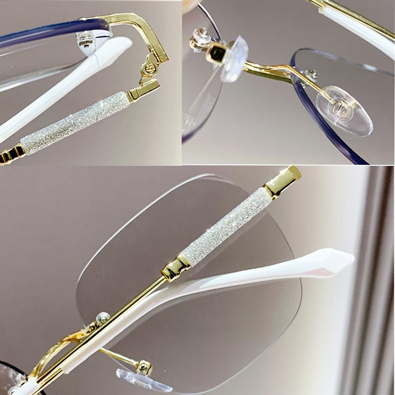 2PCS Unisex Luxury Photochromic Reading Glasses Fashion Rimless Color Changing Eyewear for Men Women Outdoor Anti-UV Presbyopia