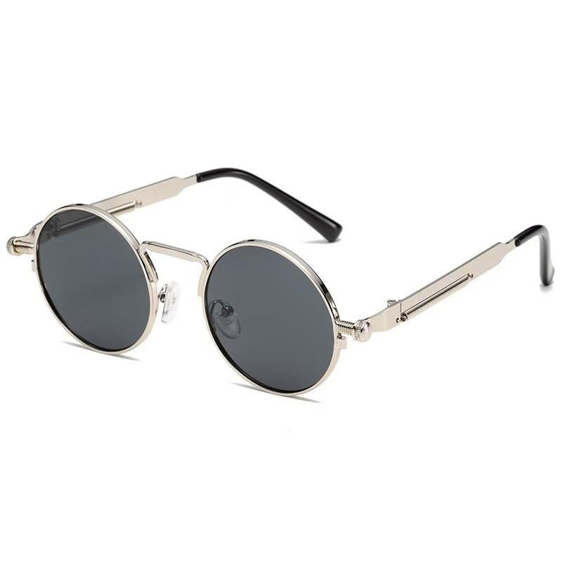 Steampunk Retro Round Sunglasses with Spring Temple for Men and Women
